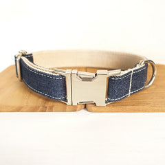 MUTTCO Adjustable Denim Dog Collar with Leash